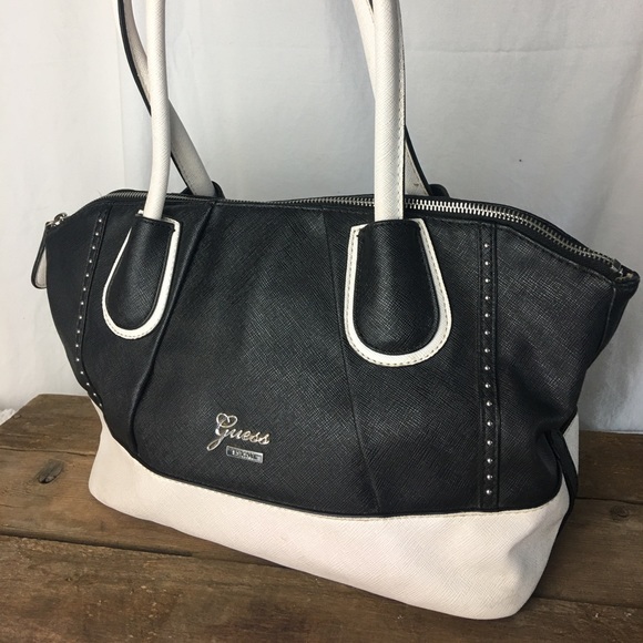 guess black and white handbag